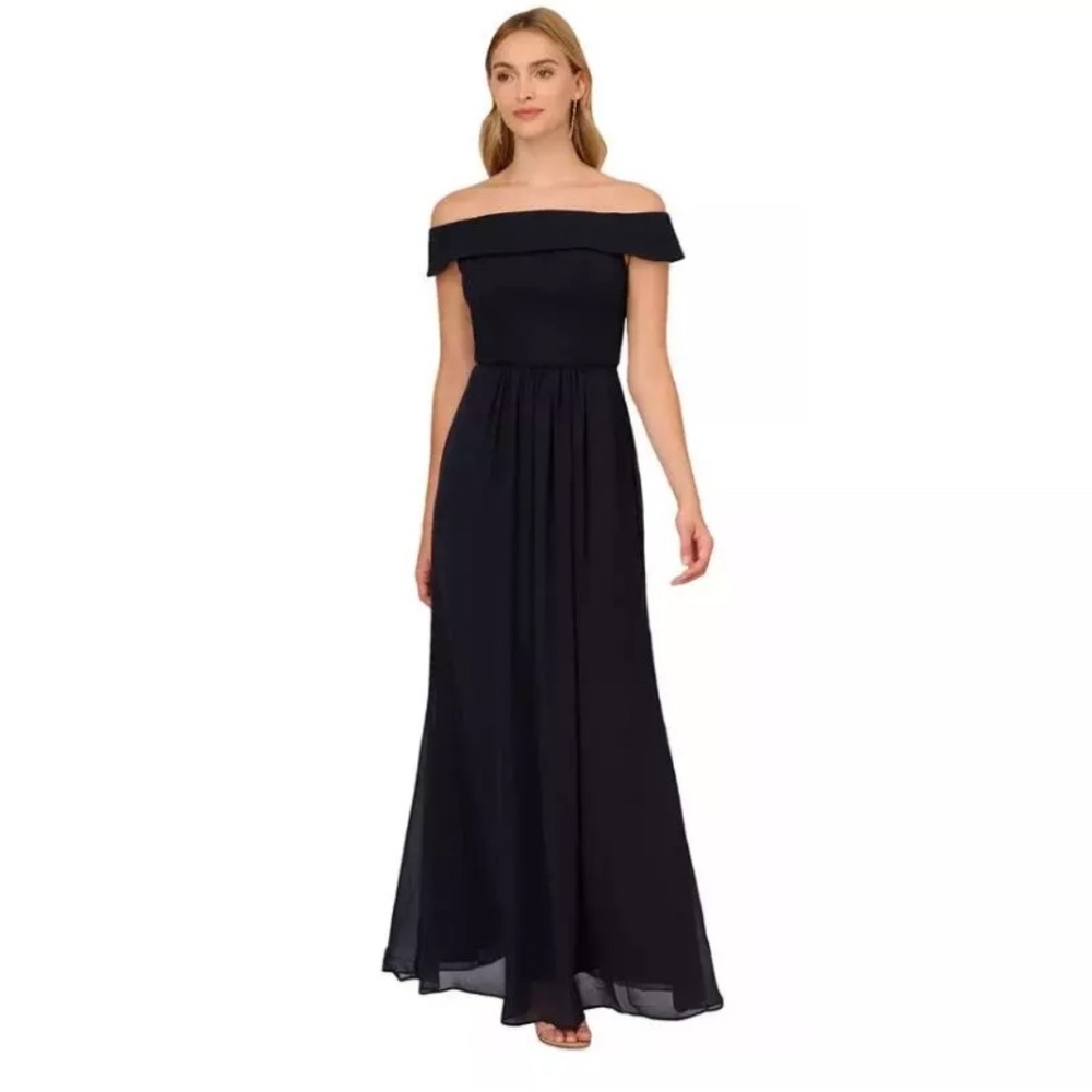 Adrianna Papell Navy Off-Shoulder Gown - NWT